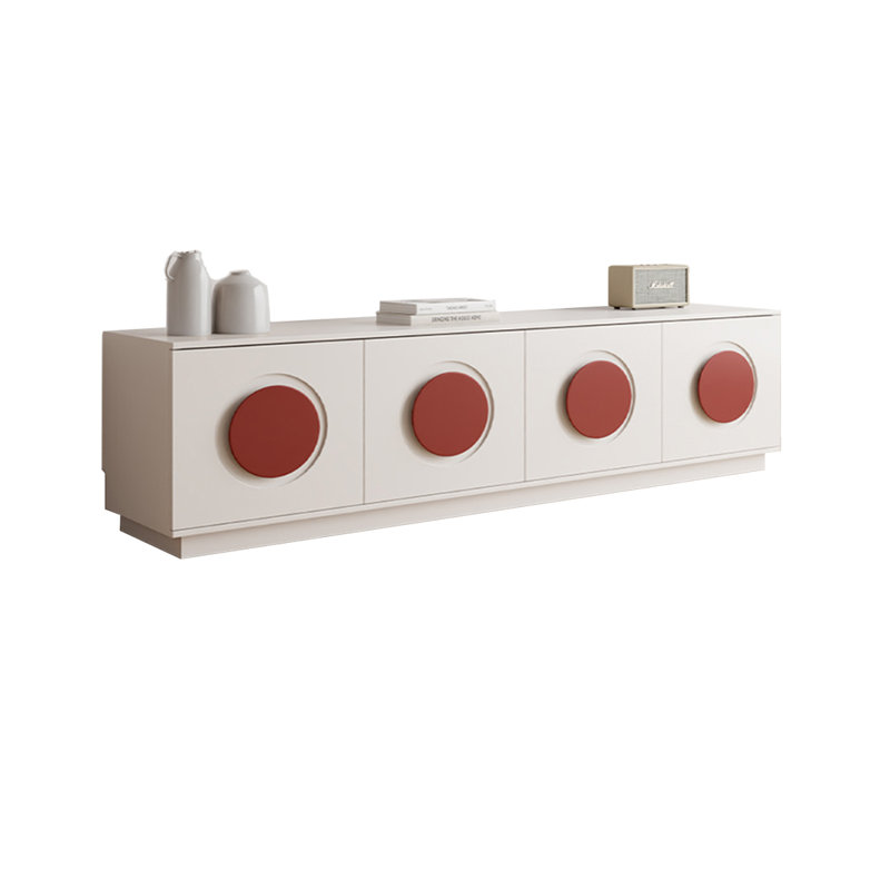 Meuble télé en bois avec armoires et tiroirs, H 15,75 po x L 78,74 po x l 15,75 po, Crème / rouge