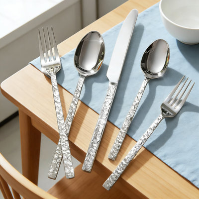 20-Piece Black Hammered Stainless Steel Flatware Set, Service For 4, Dishwasher Safe