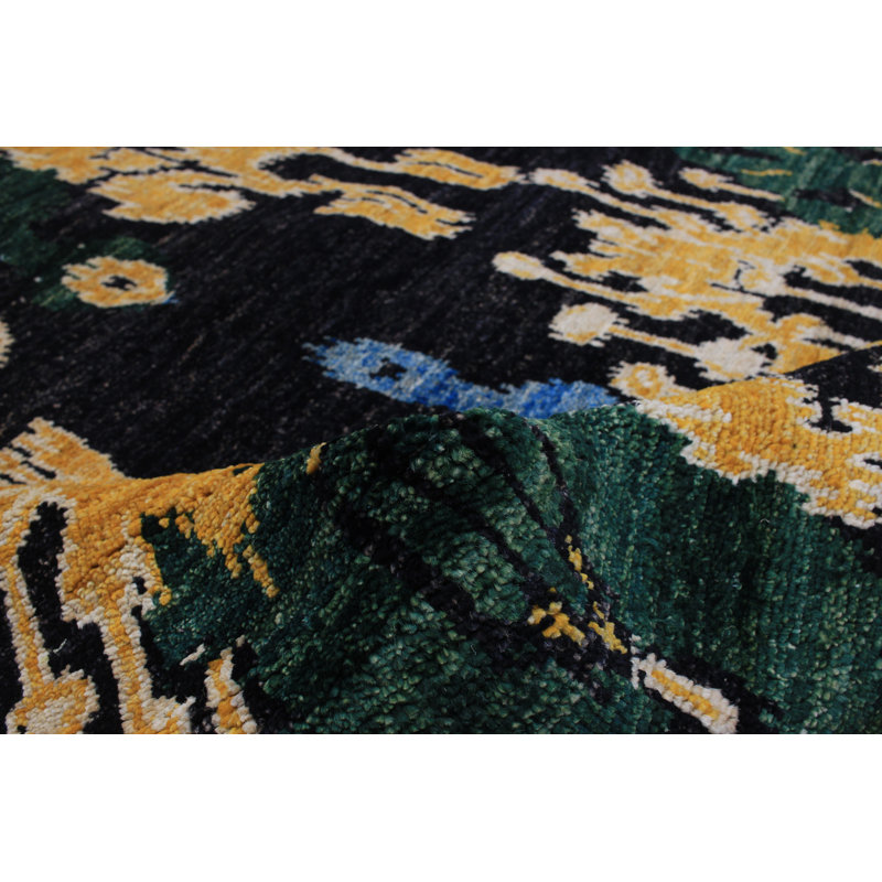 Tapis de bois one-of-kind-noué la 2010 shalimar noir/jaune/bleu 5 pi 1 po x 8 pi en laine 2 po Céline