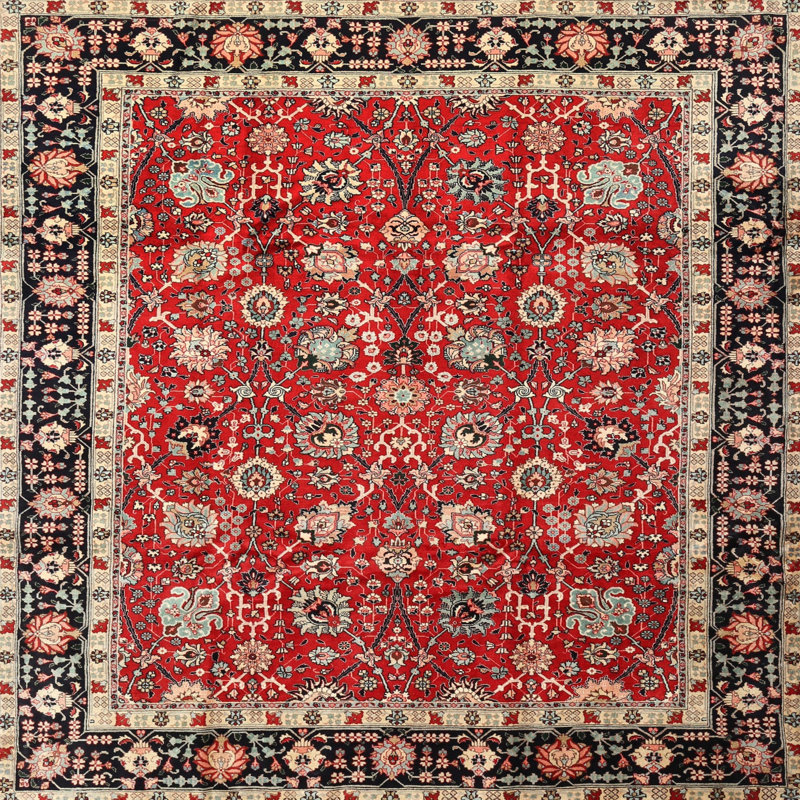Tapis traditionnel rouge / beige / noir Dhudam, Carré 4 pi