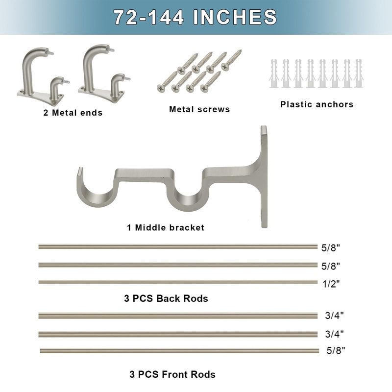 Double tringle à rideaux double, 72-144 po (brossé), Brushed Nickel