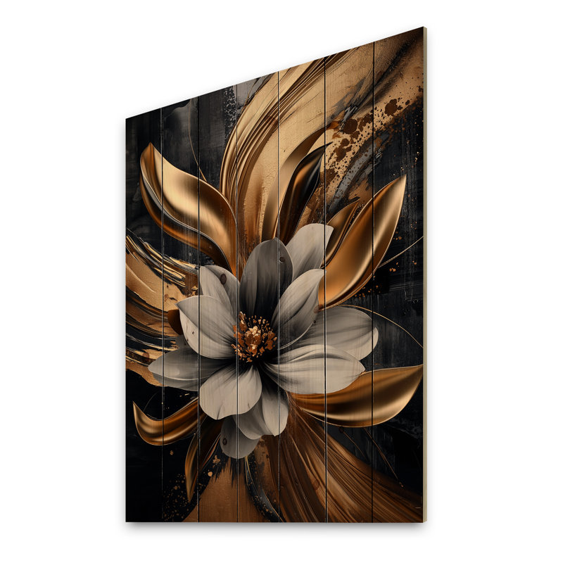 Golden Dahlia Petal I géométrique - impression sur bois de dahlia - sur bois de pin naturel, H 20 po x l 10 po x P 0,78 po