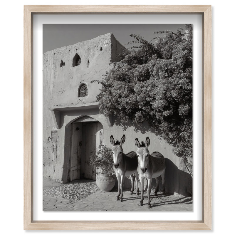 Morning Wait BW Shadowbox Animals Print by Oliver Gal, Black Frame, 16 x 20, 25.5"H x 21.5"W, Natural Oak Shadowbox