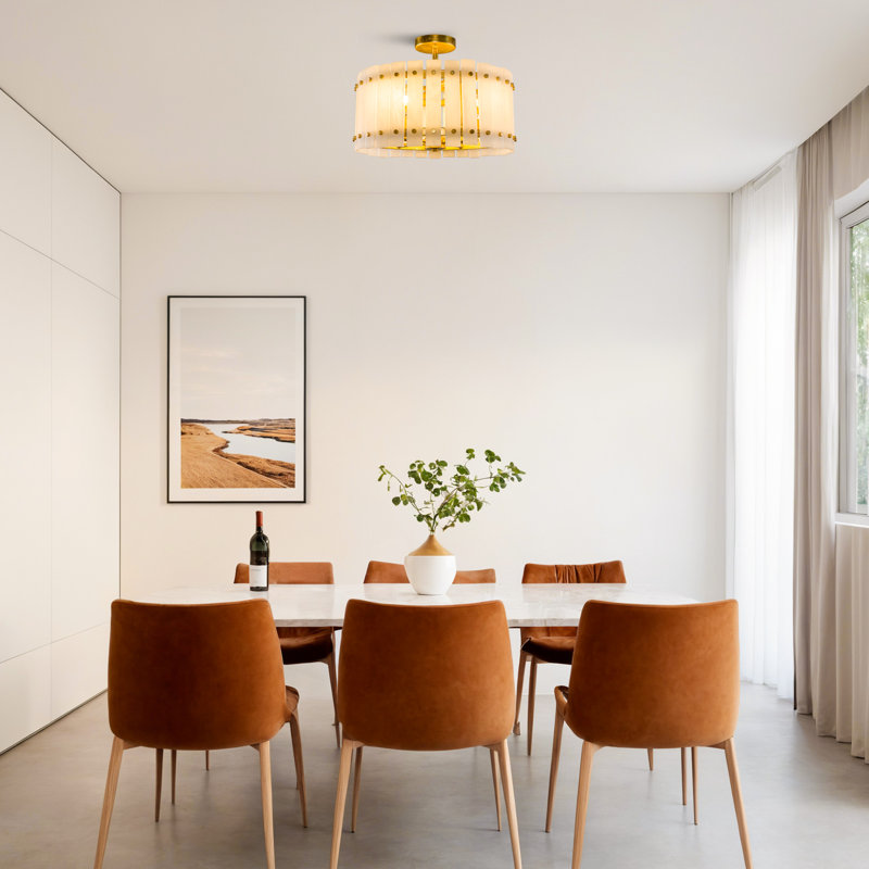 17.7" 4 - Light Faux Alabaster Semi Flush Mount