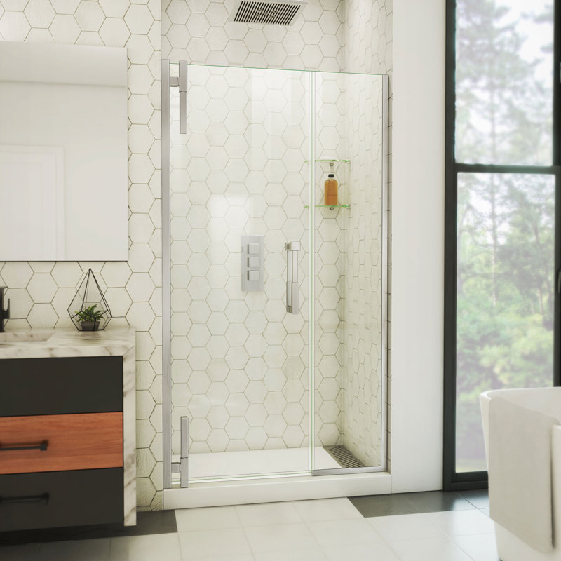  DreamLine Ascend 42 - 43 inch W x 72 inch H Frameless Pivot Shower Door in Brushed Nickel, Brushed Nickel, 43"