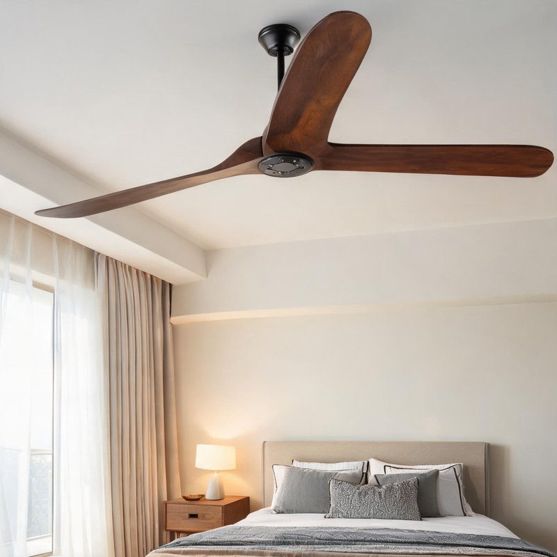 Ventilateur de plafond d'extérieur avec pales en bois massif, 72 pouces, noir mat, télécommande, sans lumière, pour les grands espaces
