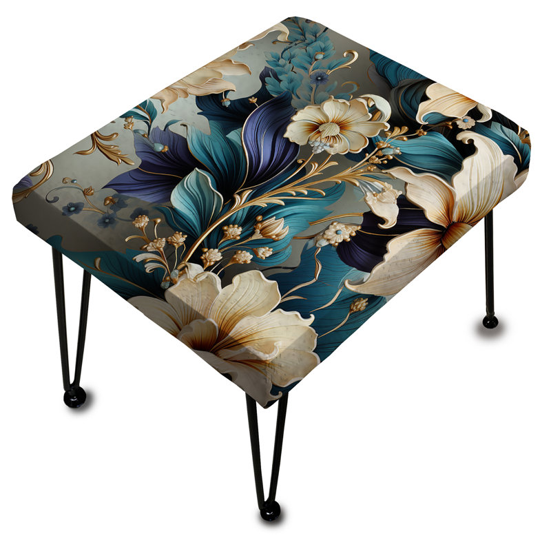 Blanc et doré, fleurs élégantes, repose-pieds rectangulaire floral