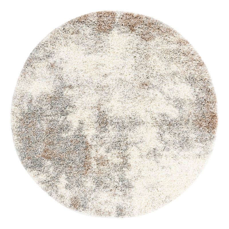 Round  Abstract Machine Made 8' Polypropylene Area Rug in Gray/Ivory/Brown, Round 7'10"