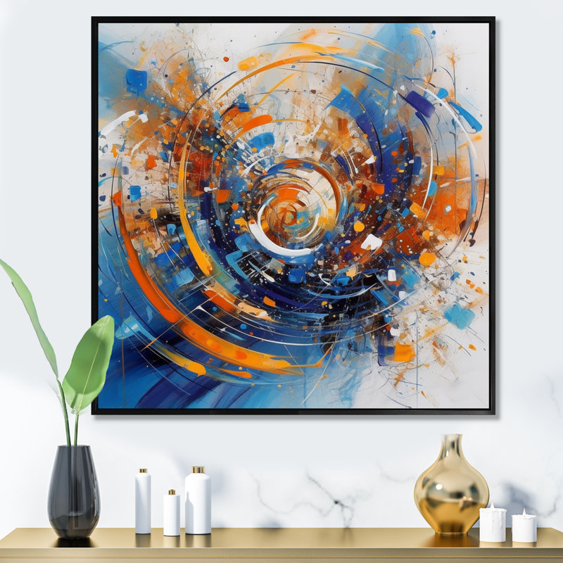 «Blue and Orange Space», reproduction sur toile, H 16 po x l 16 po x P 1 po, Noir