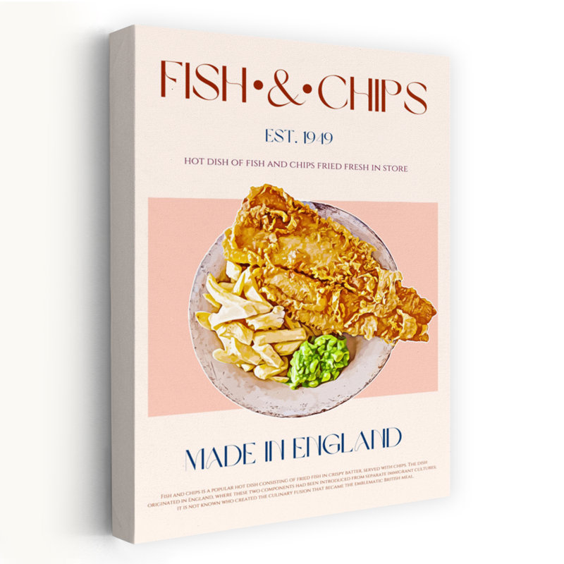 Art traditionnel britannique, poisson et frites, H 36 po x l 24 po