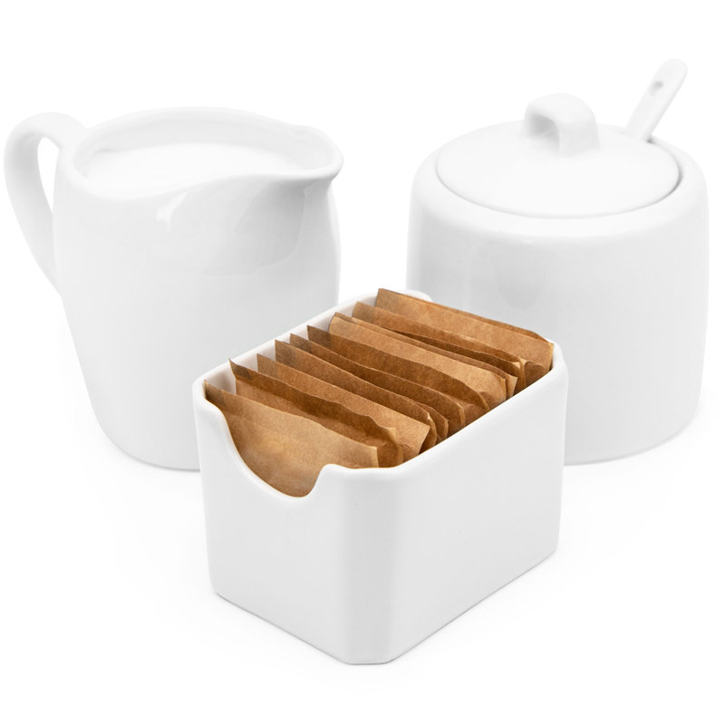 Ceramic Sugar And Creamer Set With Lid, White