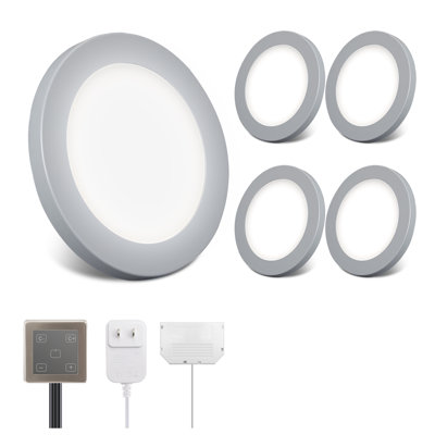 Paquet de 4 lumières rondes à DEL de 6 mm V4light, gradateur tactile, température de couleur réglable de 2700 K à 6500 K pour la cuisine et le placard