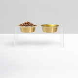 Medium Clear Elevated Feeder with Gold bowls