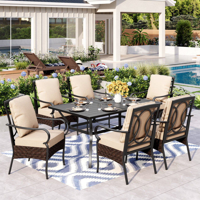 Anran 6 - Person Patio Dining Set with Rectangular Table , Cushions Included