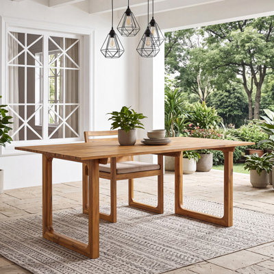 Selborne Mid-Century Modern Solid Acacia Wood Outdoor Dining Table with Slatted Top and Sled Base