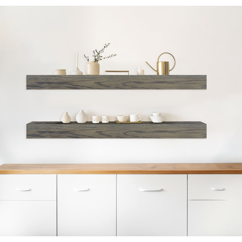 2 Piece Oak Floating Shelf, 5" H x 49" W x 6" D