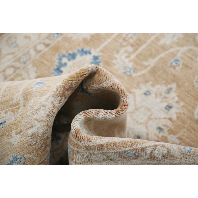 Tapis à motif floral en laine noué à la main de 3,8 x 5,8 pi rouge, beige et bleu clair