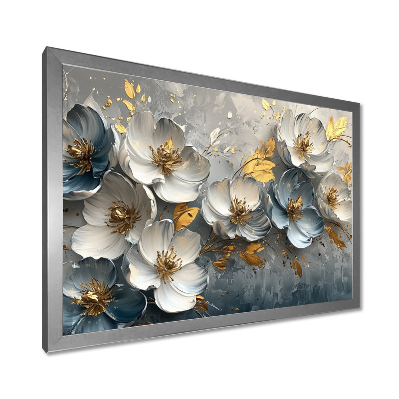 Arrangement silencieux de tulipes dorées, velours bleu et bleu - Tulipes, art mural de salon, H 16 po x l 32 po