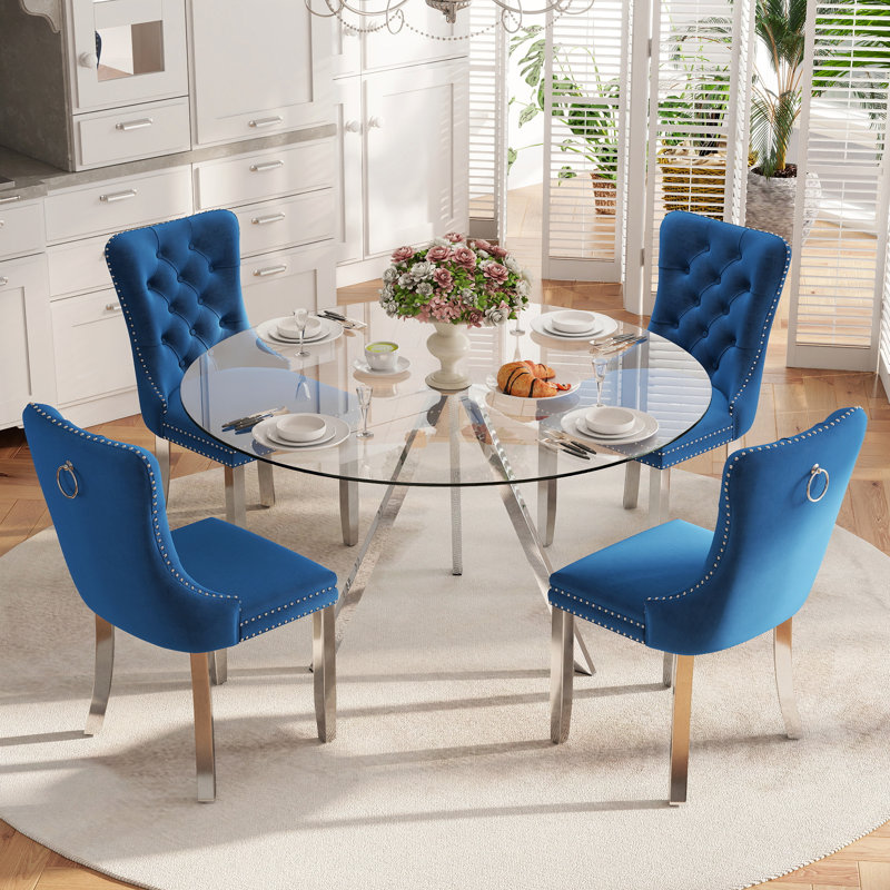 Round Dining Table Set for 4, 30" H x 47" W x 47" D, Blue
