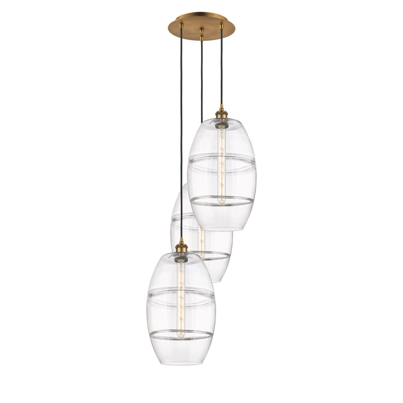 Luminaire suspendu rond / ovale 3 lumières Dundrod, Transparent, H 56,25 po x l 16,5 po x P 16,5 po, Laiton brossé
