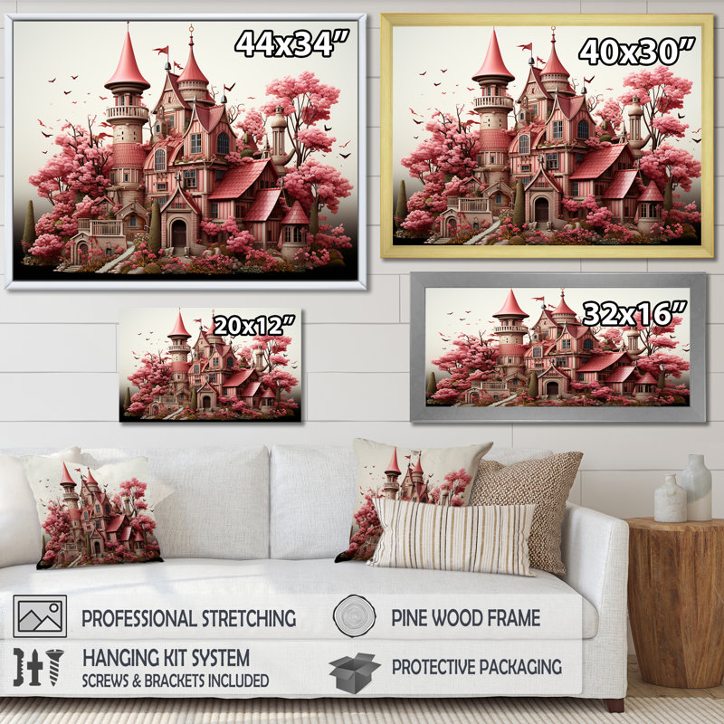 Monets, château, paysage revisité - Art mural classique, H 32 po x l 16 po x P 1 po, Cadre doré à coins fermés