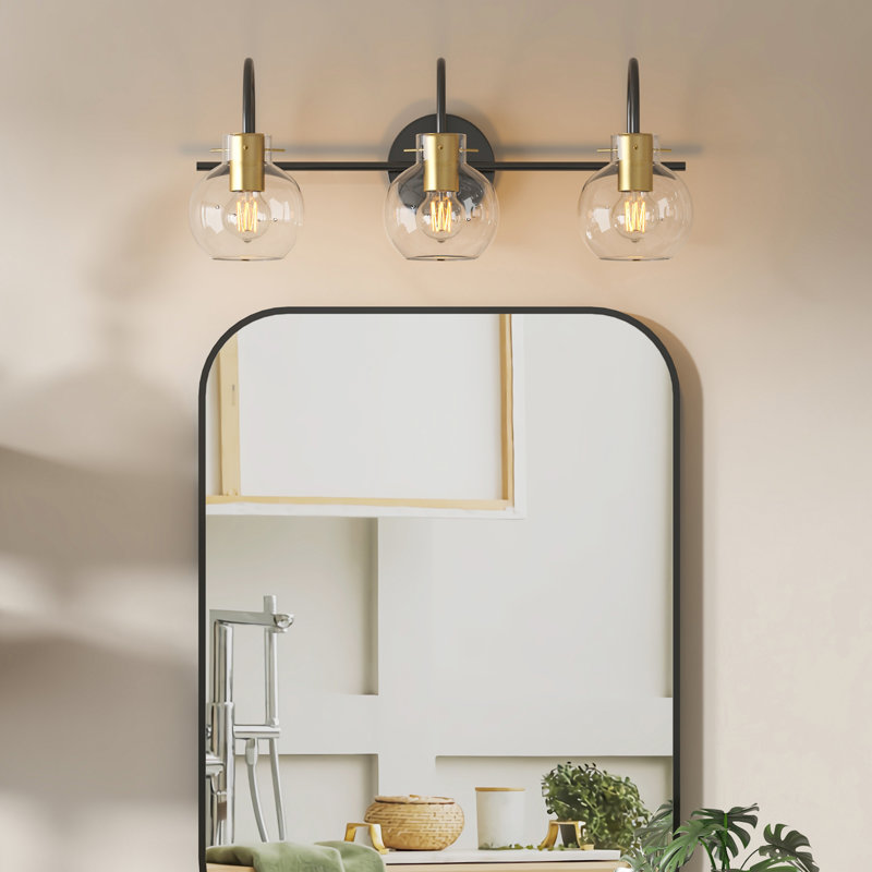 Luminaire de meuble-lavabo avec abat-jour transparent, Trois lumières, H 8,27 po x l 21,46 po x P 8,46 po