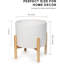 Pot en céramique avec support, pot à fleurs avec tablette en bois, pots à fleurs ronds modernes avec support à fleurs en bois, motif ondulé
