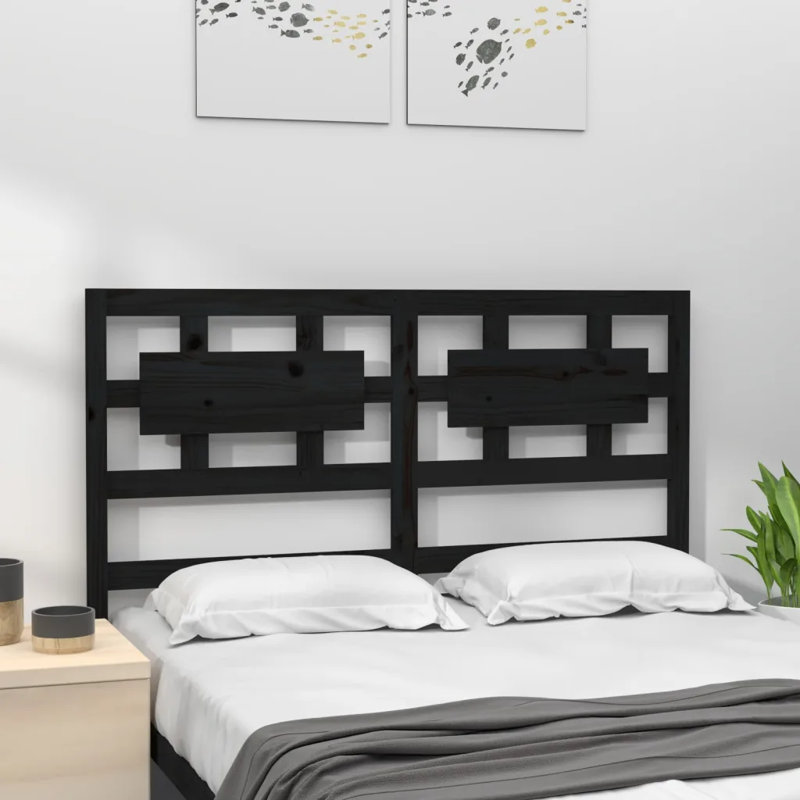 Huth Solid Pine Wood Headboard, Black, 125.5 x 100 cm