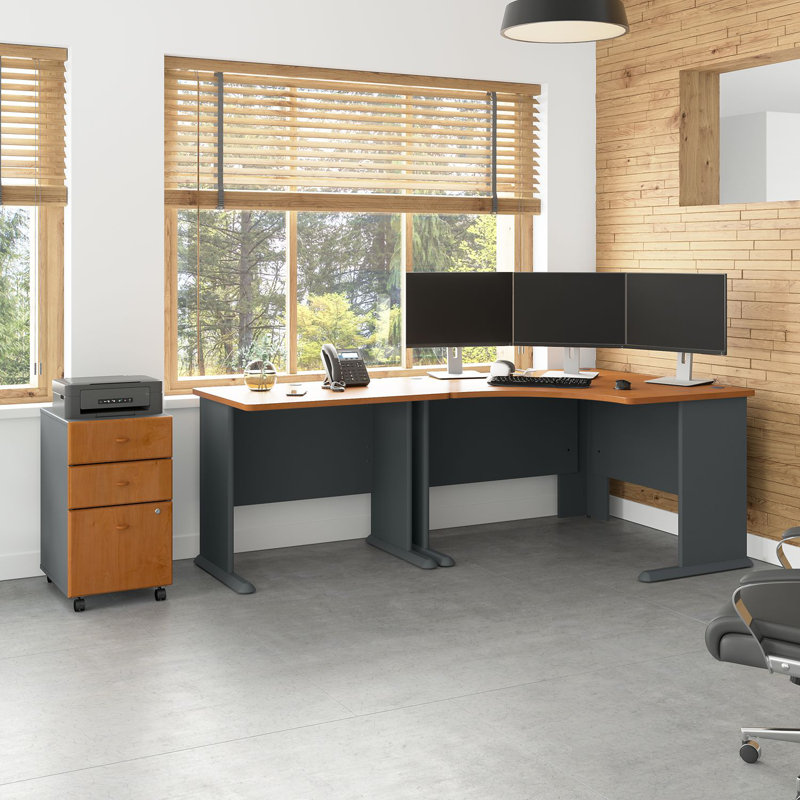 Series A L-Shape Executive Desk, Natural Cherry/Slate