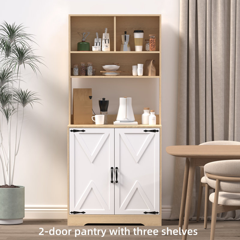 Armoire de cuisine autoportante moderne à 3 niveaux avec 2 portes et 3 tablettes de couleur naturelle