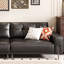 Causeuse-coussin modulable noire en cuir véritable