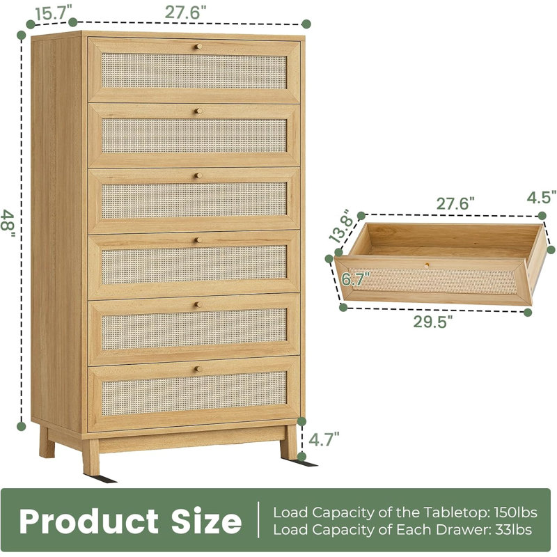 Commode 6 tiroirs en rotin