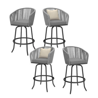 Outdoor 360° Swivel Bar Stools with Arms, Padded Seat Cushions