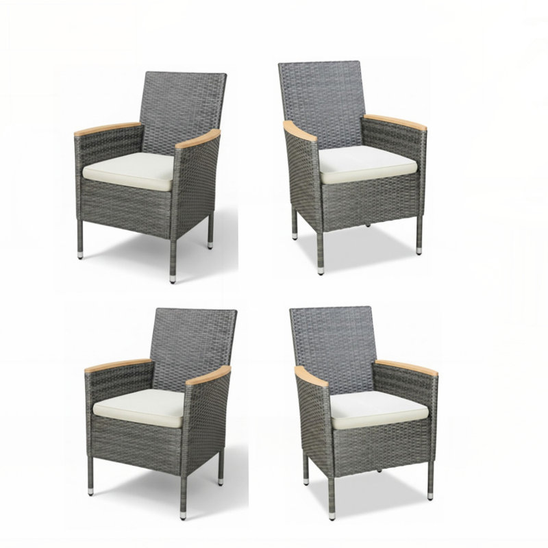 4 chaises de patio en rotin toutes saisons 4 pièces avec coussins épais et amovibles pour un confort extérieur et une durabilité accrue