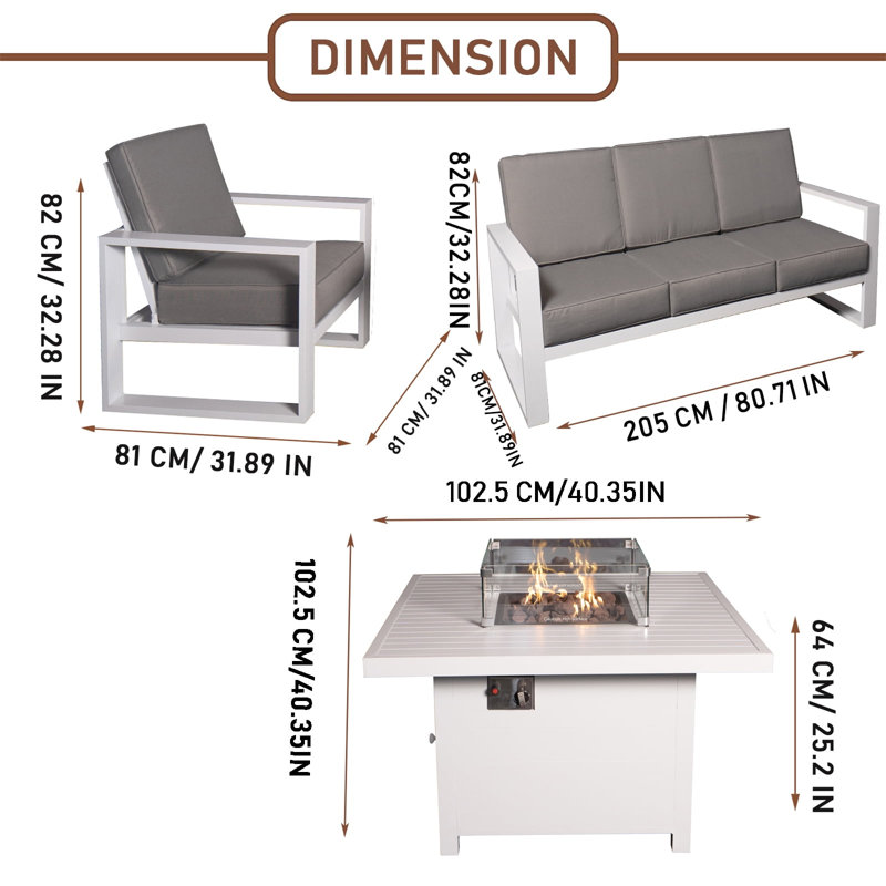 Ensemble repas extérieur pour 5 personnes Makensi, H 25,2 po x L 40,35 po x l 40,35 po