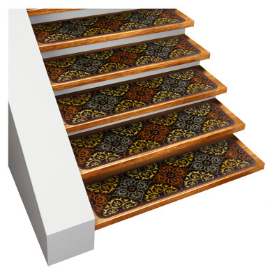 House, Home and More Set of 15 Skid-Resistant Carpet Stair Treads – Kaleidoscope Bloom – Autumn Brown