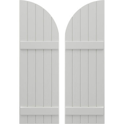 AmeriCraft Real Wood Five Board (2 Batten), Joined Exterior, Arch Top Joined Board-n-Batten Shutters, 17 1/2"W x 45"H, Hailstorm Gray, (Per Pair)