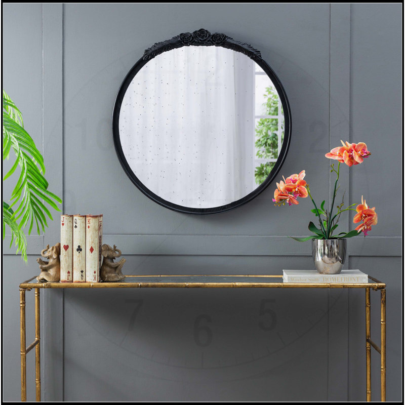 Cadre de miroir antique rose exquis sculpté à la main, miroir mural pour divers espaces, Noir
