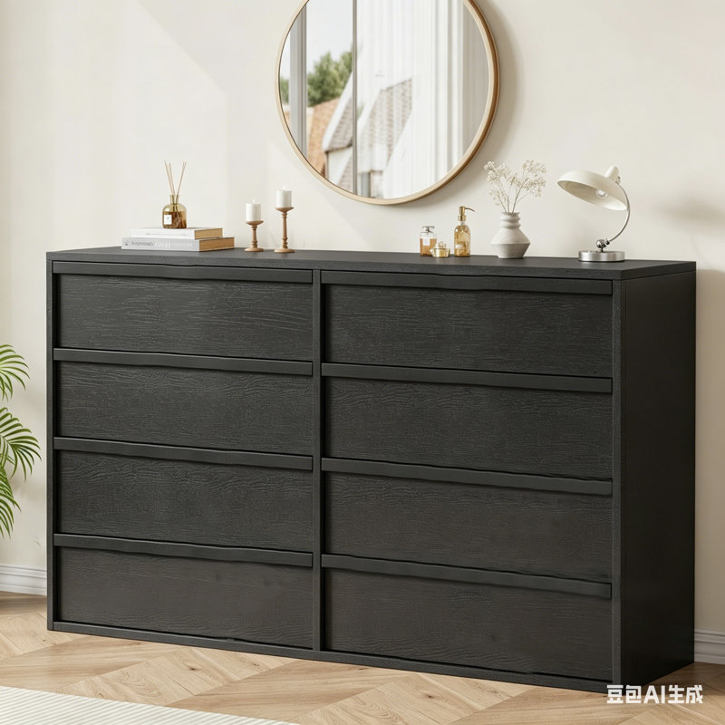 Commode de rangement moderne à 8 tiroirs avec tiroirs profonds et large plateau de table pour la chambre à coucher, le salon et le vestibule