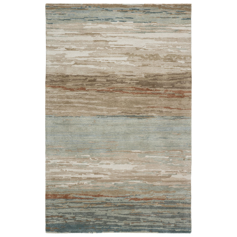 Tapis rectangulaire touffeté à la main à motif abstrait brun clair / taupe / gris Hartl, Rectangle de 10 pi x 14 pi