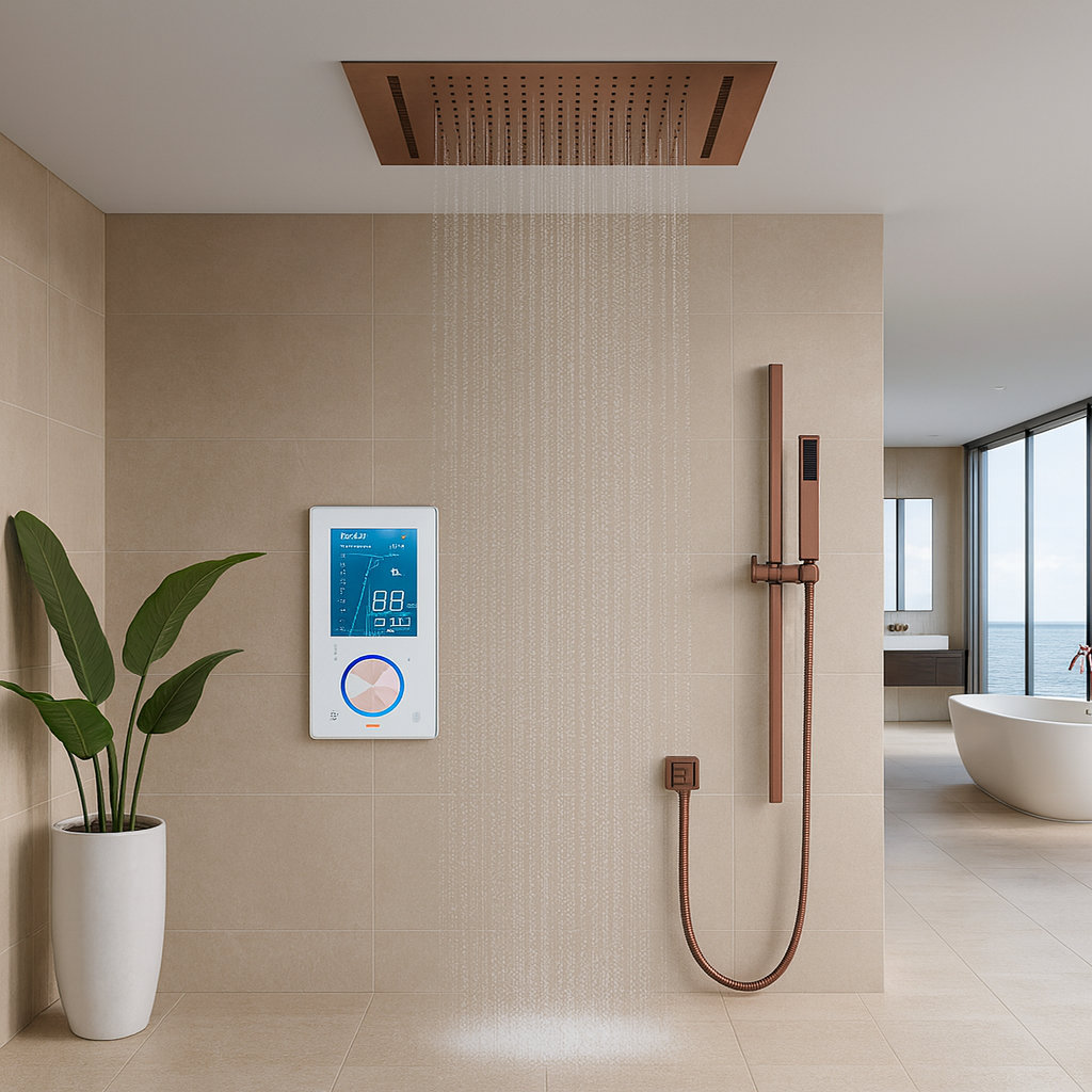 Remote Control Shower Systems FontanaShowers Smart LED Touch Control Rainfall Shower Intelligent ...