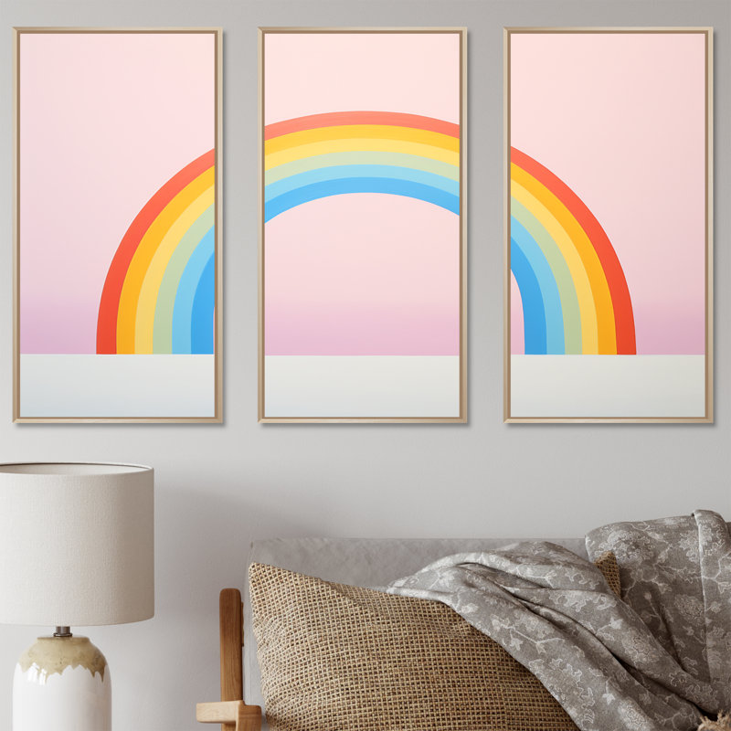Minimalisme, arc-en-ciel, impression d'art mural, H 28 po x l 36 po x P 1 po, Cadre naturel flottant