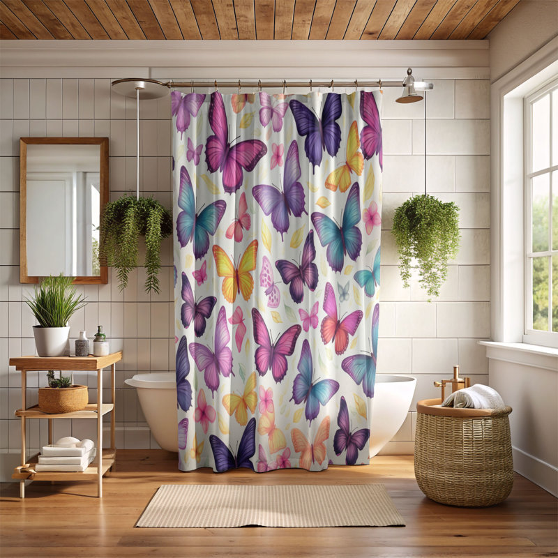 Rideau de douche standard 1 pièce Pastel Flutter Bliss, H 74 po x l 71 po