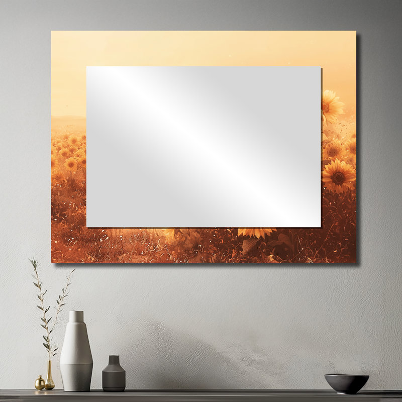 Countryside Mirage Sunflowers Under The Sunrise - Floral Mirror Wall Art - Printed On Metal, 30" x 40"