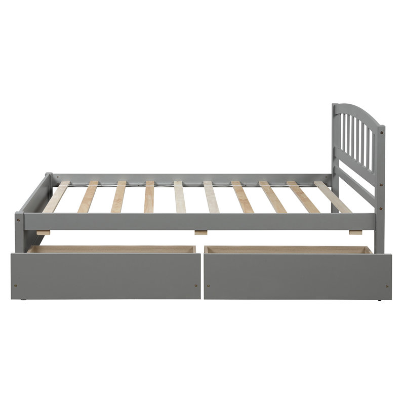 Twin Size Bed with Storage Drawers, Gray