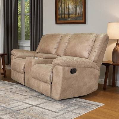 Jem Loveseat With Console, Light Brown Faux Leather, 77 Inch