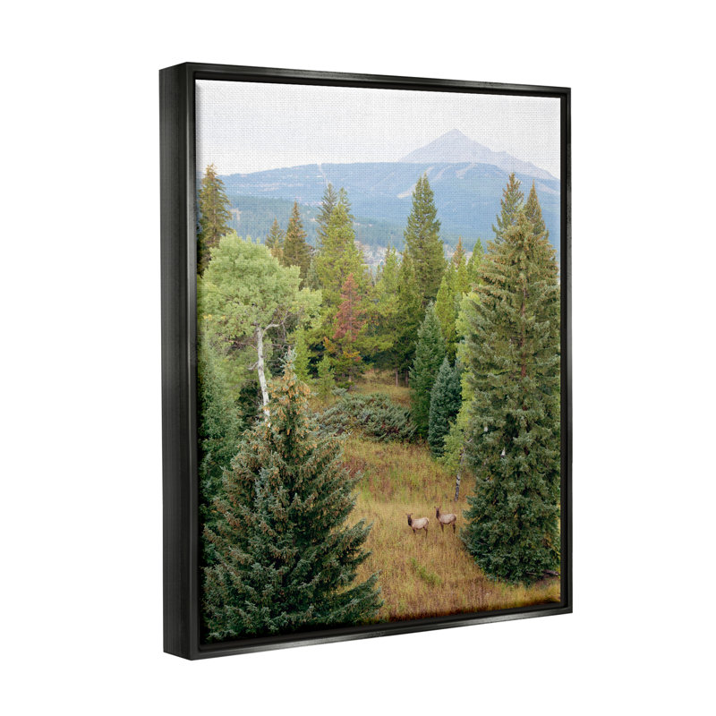Art mural sur toile Lone Peak Mountain Deer Wildlife par Emily Navas, Cadre flottant noir de jais