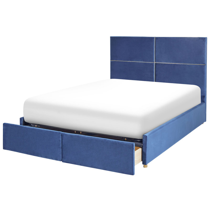 Okeden Upholstered Bed, Navy Blue, European Double (140 x 200cm)