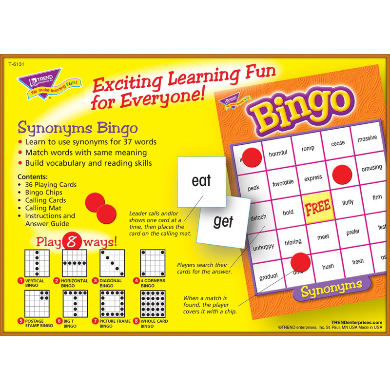 Jeu de bingo synonymes