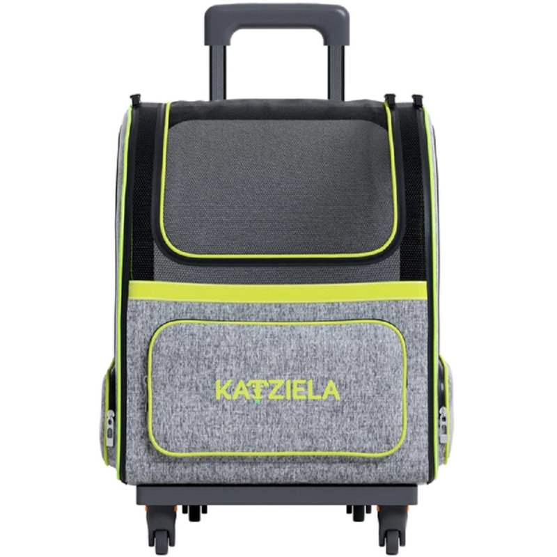 Katziela Hybrid Adventurer Pet Carrier Backpack with Removable Wheels and Telescopic Handle, Grey